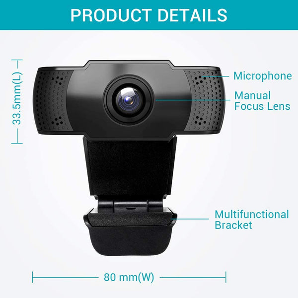 Vimtag FHD Webcam 1080P with built-in microphone, USB Plug and Play, No software installation needed, Support Windows & Mac